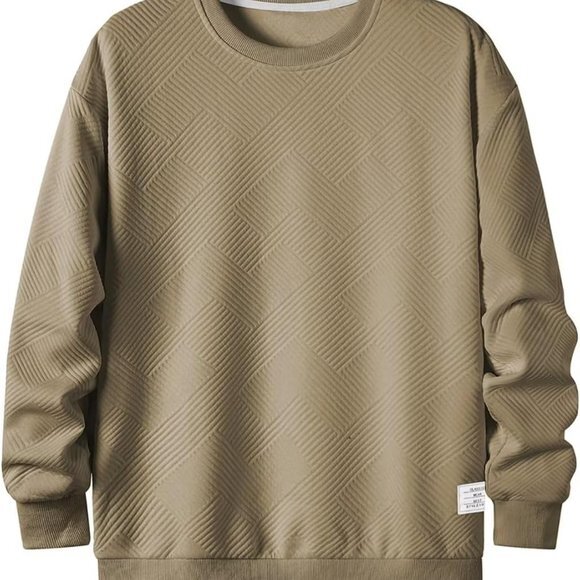 Men Men's Crewneck Sweat‎ Soild Color Geometric Texture Long Sleeve Casual Shirt - Picture 6 of 7